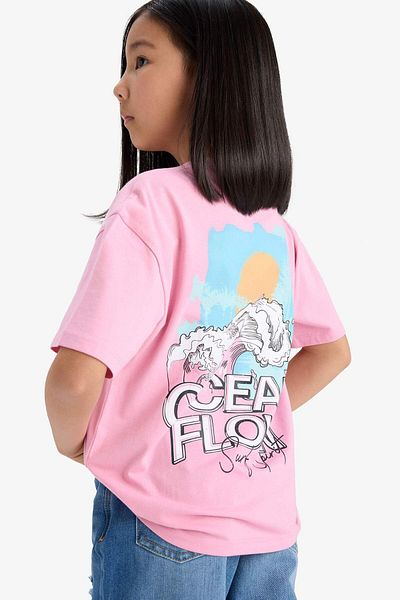 DeFacto Girls' Relax Fit Crew Neck Printed Short Sleeve T-Shirt E0353A825Sm