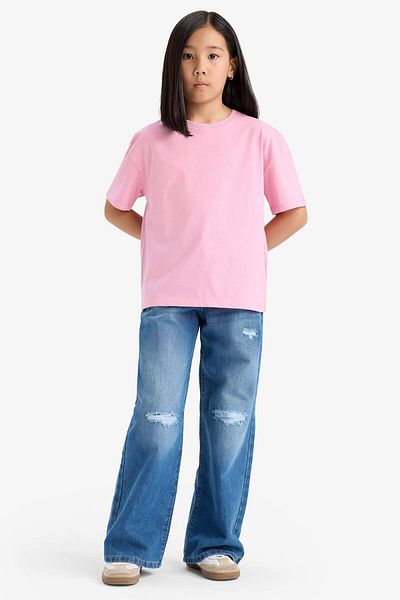 DeFacto Girls' Relax Fit Crew Neck Printed Short Sleeve T-Shirt E0353A825Sm