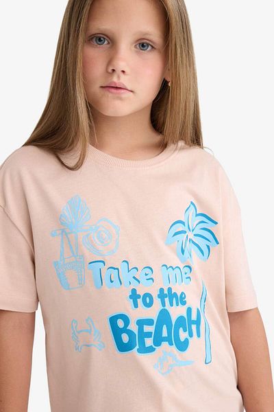 DeFacto Girls Relax Fit Crew Neck Printed Short Sleeve T-Shirt E0389A825Sm