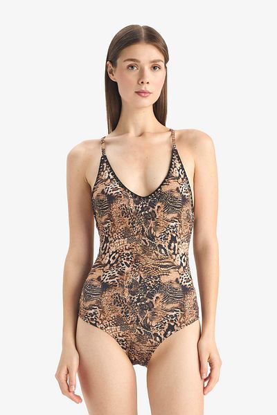 DeFacto Regular Fit Leopard Patterned Swimsuit-Fall in Love E3901Ax25Sm
