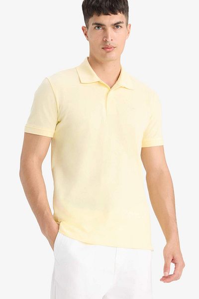DeFacto 100% bumbac Slim Fit Slim Fit Guler polo cu mânecă scurtă din bumbac brodat Tricou piqué E2633ax25sm