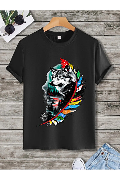 BADAT TEKSTİL Wolf-Turkish Print T-Shirt-Print-Dtf-Transfer Printing-Wolf Print-White Wolf-Turkish States