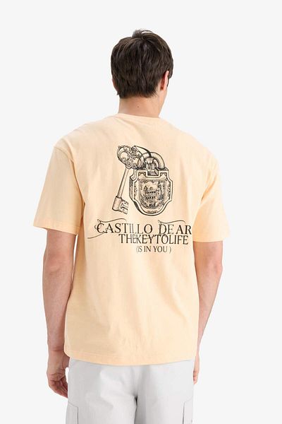 DeFacto 100% Cotton Boxy Fit Crew Neck Back Printed Short Sleeve T-Shirt F5879Ax25Sm