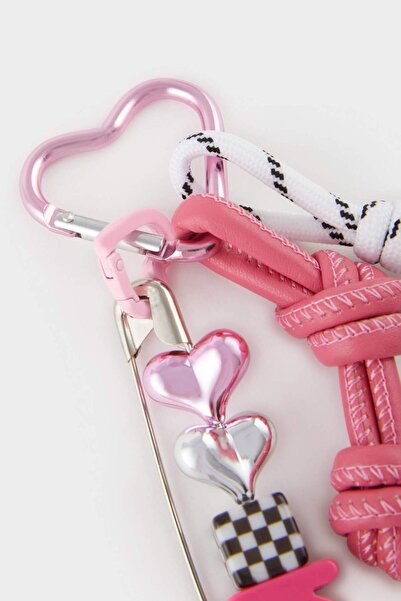 DeFacto Women's Pink Heart Drawstring Charm Keychain F1729Axns