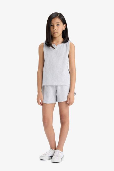 DeFacto Girls' 2 Piece Set Waffle Sleeveless Top Flexible Waisted Shorts Bottom F5184A825Sm