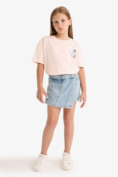 DeFacto Girls Relax Fit Crew Neck Srt Printed Short Sleeve T-Shirt E0354A825Sm
