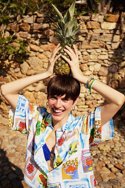 DeFacto Coool Oversize Wide Fit Fruit Pattern Short Sleeve Shirt F2761Ax25Sm