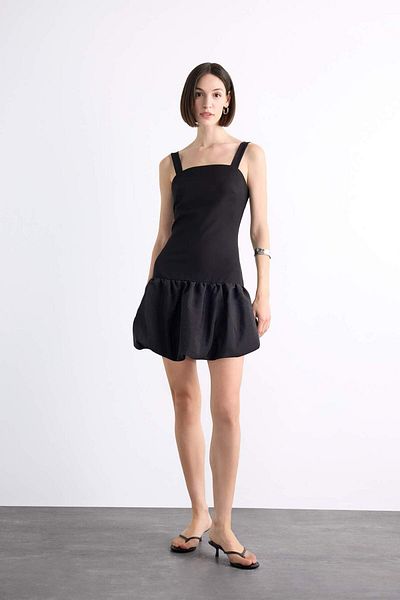 DeFacto Fitted Body Wrap Strap Mini Black Dress F7457Ax25Hs