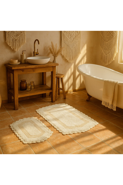 Lobya Σετ 2 - Ειδική Ύφανση - Πλεκτό στο χέρι - Χαλάκι μπάνιου - Premium βαμβάκι - 60x90 + 40x60