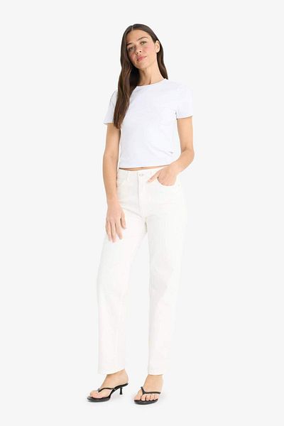 DeFacto Comfort Straight Normal Waist Ankle Length White Jean Pants F6174Ax25Hs