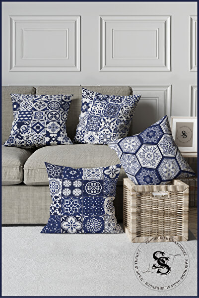 SasoHome Простий сучасний дизайн, синьо-рожева етнічна ваза та цифровий принт з квітковим візерунком на чохлі для подушки