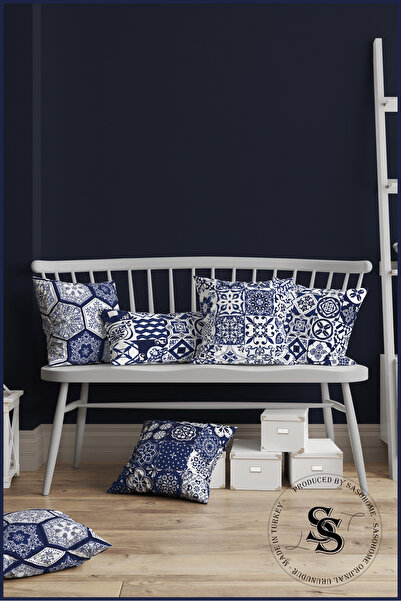 SasoHome Простий сучасний дизайн, синьо-рожева етнічна ваза та цифровий принт з квітковим візерунком на чохлі для подушки