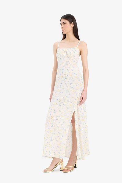 DeFacto Round Neck Floral Crinkle Viscose Strap Slit Midi Summer Dress F6503Ax25Sm