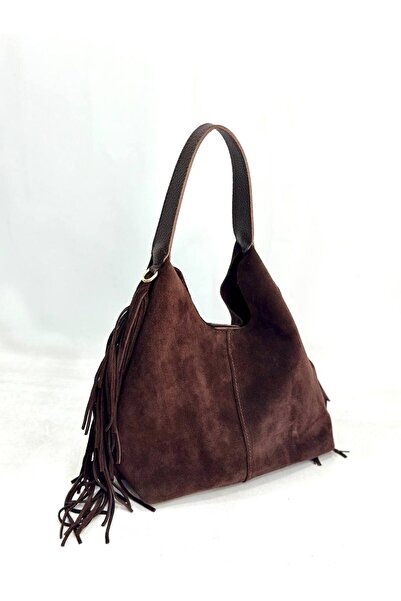 My Easy Shop Women's Bag Genuine Suede Deeri with Tassel Detail