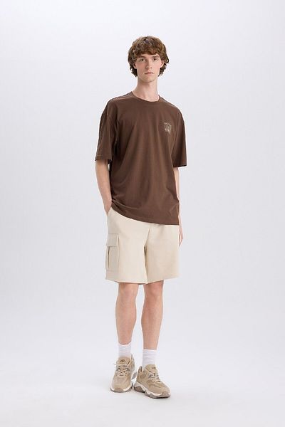 DeFacto 100% Cotton Boxy Fit Crew Neck Back Printed Short Sleeve T-Shirt E4539Ax25Sm