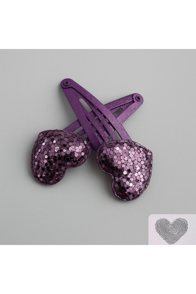 Darya Dd313 Purple Clip Buckle with Glitter Heart Figure – Set of 2