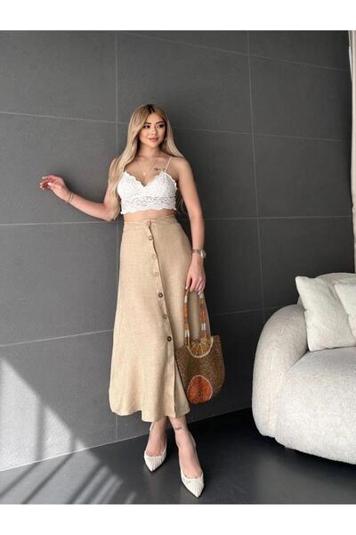 MODA Düğmeli Keten Etek Modelleri