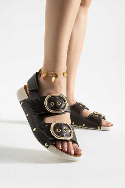 ModaAmour Mia Brown Sports Gold Buckle Women's Sandals