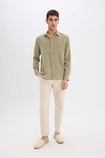 DeFacto Regular Fit Italian Collar Linen Look Long Sleeve Shirt E1210Ax25Sm