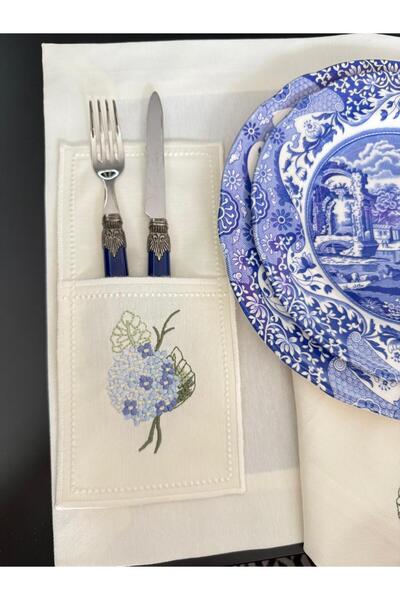 NC Home Design Blue Cornales Американська серветка та чохол для виделки на 2 особи