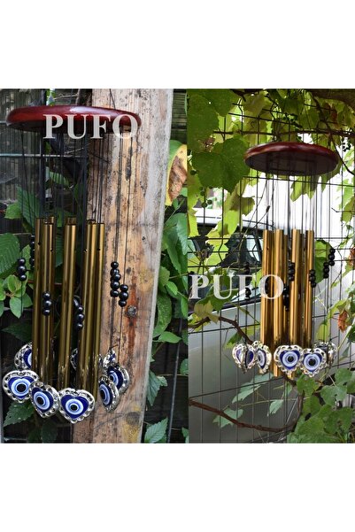 PUFO wind chime with 5 metal sound tubes for home or garden, Fatima's Heart model, gold