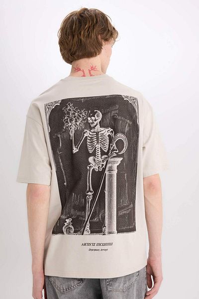 DeFacto 100% Cotton Boxy Fit Crew Neck Back Printed Short Sleeve T-Shirt E4546Ax25Sm
