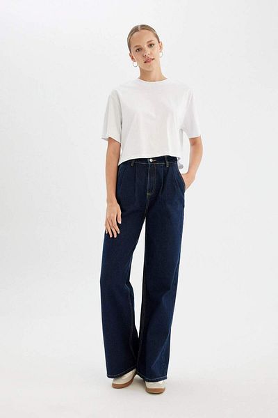 DeFacto Pantaloni lungi din denim cu talie înaltă cu picioare largi C6191AX24AU