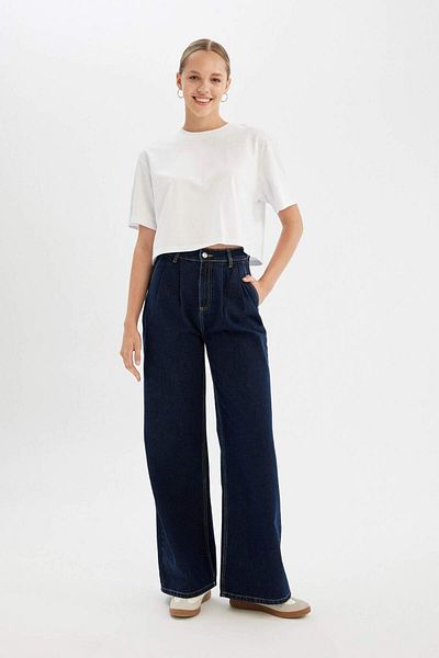 DeFacto Pantaloni lungi din denim cu talie înaltă cu picioare largi C6191AX24AU