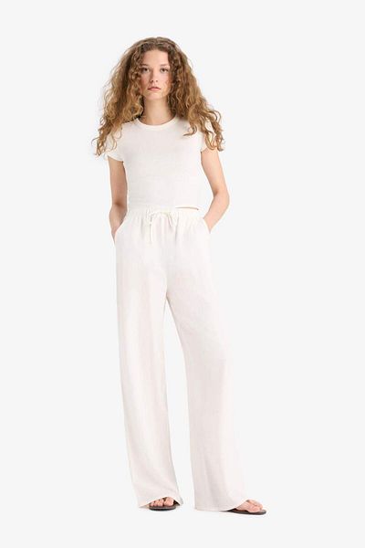 DeFacto Wide Leg Pocket High Waist Standard Length Linen Blended Pants F5024Ax25Sp