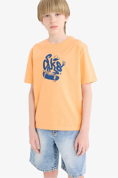 DeFacto Boy's Crew Neck Printed Short Sleeve T-Shirt E0179A825Hs