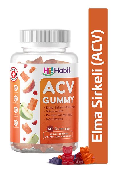Hi Habit Apple Cider Vinegar Gummy Folic Acid Containing Digestion and Energy Support Food Supplement Vegan Gummies