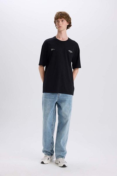 DeFacto 100% Cotton Boxy Fit Crew Neck Back Printed Short Sleeve T-Shirt E4545Ax25Sm