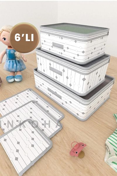 İNKOHA Set of 6 White Gray Striped Suitcase and Luggage Organizer – Travel Organizer, Light and Durable