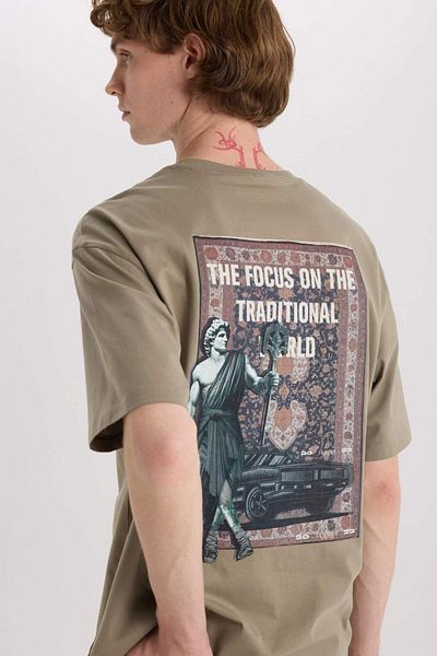 DeFacto 100% Cotton Boxy Fit Crew Neck Back Printed Short Sleeve T-Shirt E4543Ax25Sm