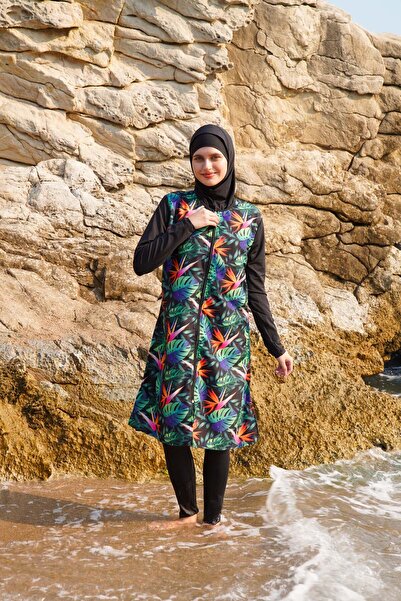 vawensea Women's Sleeves and Tights Lycra and Body Parachute Hijab Swimsuit Tropical