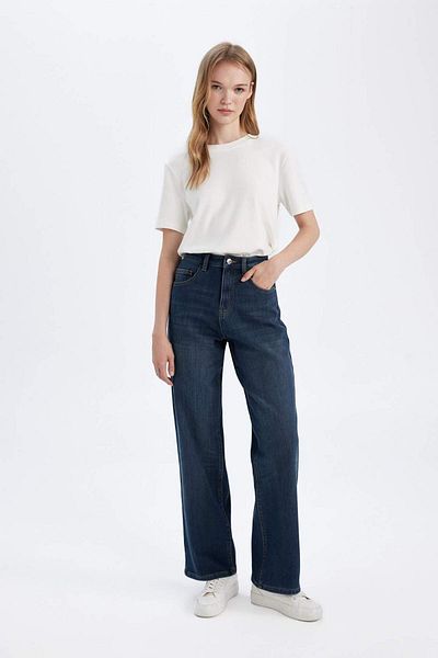 DeFacto Relax Fit High Waist Long Jean Trousers D1402Ax24Wn