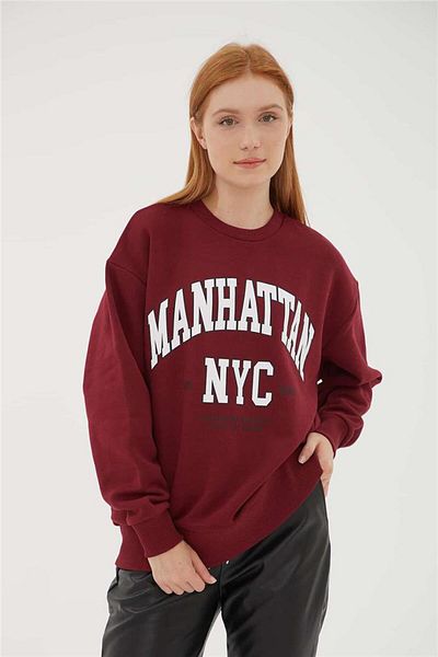 Fashion Friends Sweat imprimat cu gât roșu Claret