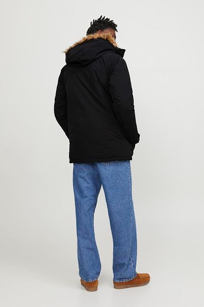 Jack & Jones Men's Hooded Long Coat Black Parka 12236096