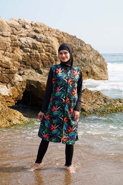 vawensea Women's Sleeves and Tights Lycra and Body Parachute Hijab Swimsuit Tropical
