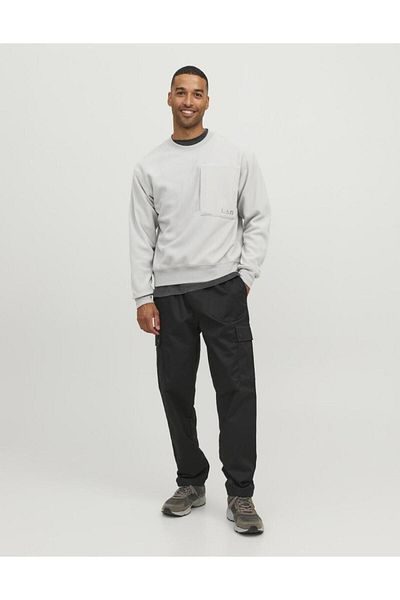Jack & Jones Hanorac pentru bărbați, brodat L.a.b, cu decolteu, fleece