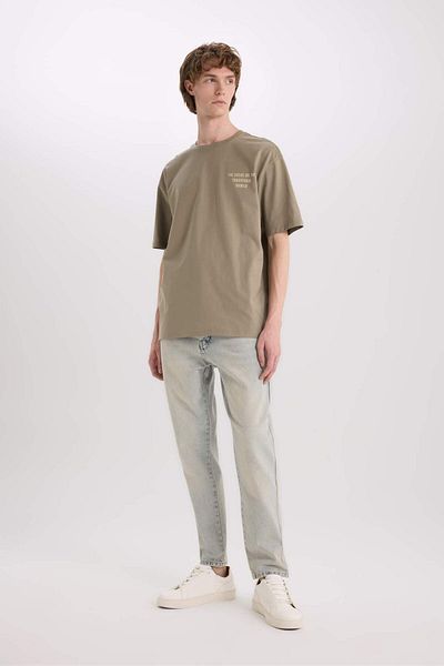 DeFacto 100% Cotton Boxy Fit Crew Neck Back Printed Short Sleeve T-Shirt E4543Ax25Sm