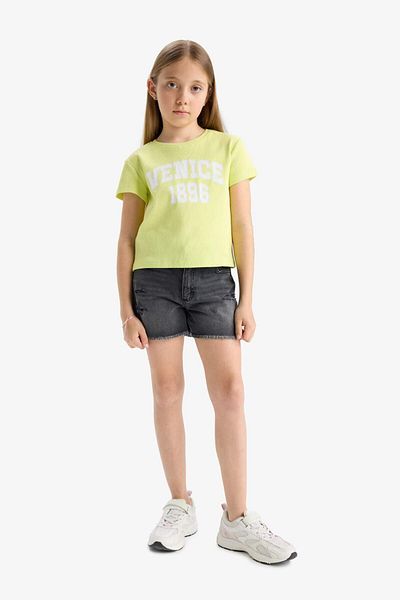 DeFacto Girl's Slim Fit Slim Fit Crew Neck Ribbed Camisole Printed Short Sleeve T-Shirt E5896A825Sm