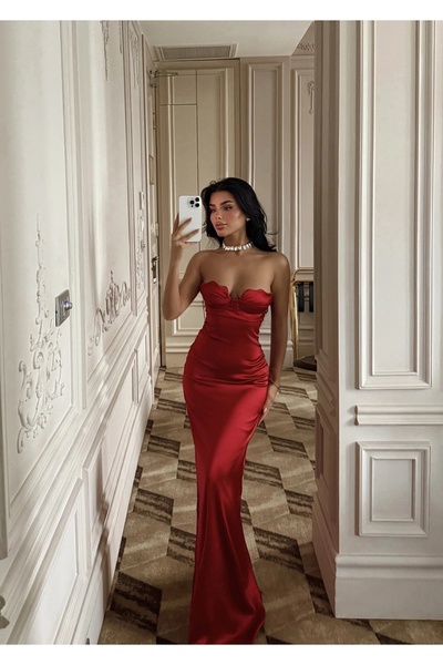 Lovely butik STRAPLEZ SATEN ELBİSE