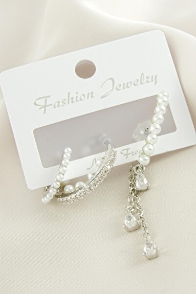 ZERO LAND Msa-Shop 3 Pcs Pearl Zircon Stone Earrings-Silver Color
