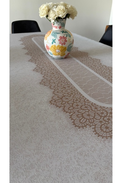 homease Toledo Jakarlı Su Geçirmez Dertsiz Cappuccino Masa Örtüsü – Pano Desenli