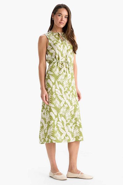 DeFacto Regular Fit Gathered Neckline Floral Print Sleeveless Midi Summer Dress E9436Ax25Sm