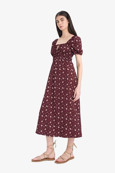 DeFacto Rochie midi cu mânecă scurtă, cu guler pătrat, cu flori E5927AX25SP