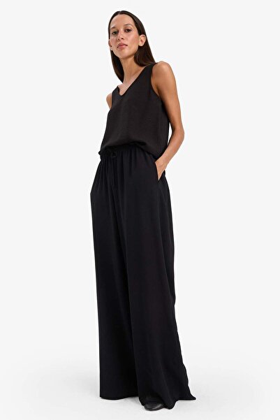 DeFacto Wide Leg Keten Karışımlı Kumaş Palazzo Pantolon Yüksek Bel Geniş Paça E0127ax25sp