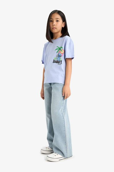 DeFacto Mädchen Disney Lilo & Stitch Rundhalsausschnitt hinten bedrucktes Kurzarm-T-Shirt E6508a825hs
