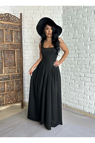 moneta boutique Γυναικείο μακρύ φόρεμα με τετράγωνο γιακά